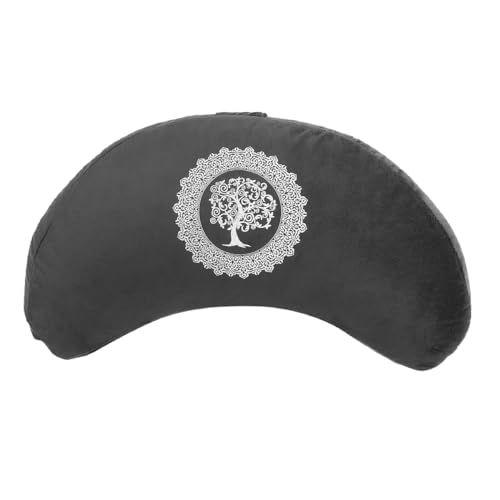 KINBBOW Cojin Meditacion Media Luna Yoga - Altura 13 cm - Relleno de Cascara de Alforfon - Cubierta en Algodon Lavable- Zafu Meditación - Cojin Media Luna - Cojin Yoga (Negro)