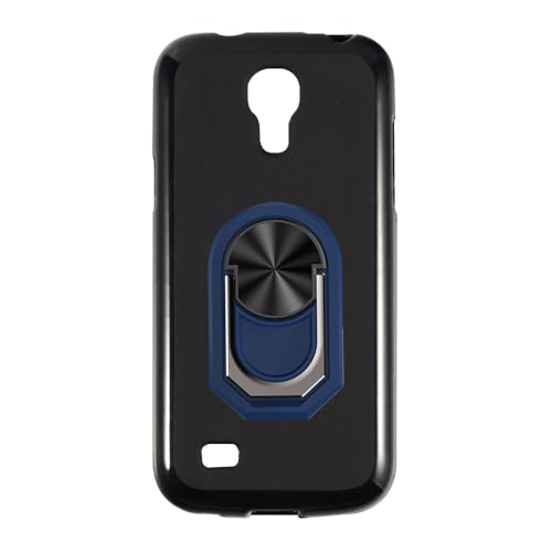 UOGNADGD Flexible Case + Ring Holder Compatible with Samsung Galaxy S4 Mini i9190 Phone Shockproof Cover & Magnetic Mecha Style Finger Grip Kickstand (Black+BlueRing)