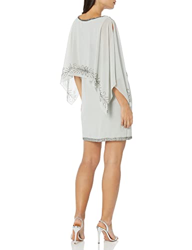J Kara Women's Boat Neck Capelet Short Cocktail Beaded Dress, Silver Multi, 16P #TOP1
