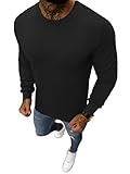OZONEE Herren Sweatshirt Pullover Langarm Farbvarianten Langarmshirt Pulli ohne Kapuze Baumwolle Baumwollemischung Classic Basic Rundhals-Ausschnitt Sport JS/2001-10Z L SCHWARZ