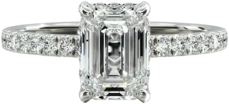 1-5 Carat 14K Gold Platinum Classic Pave Band with Emerald Cut Lab Grown Diamond Ring, Engagement, Anniversary, Wedding, IGI Certified, Promise Rings for Women (1-5 Ct, F-G Color, VS1-VS2 Clarity)