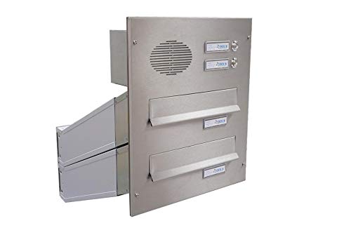 D-042 2er Edelstahl Mauerdurchwurf Briefkastenanlage mit 2 Klingeln &...