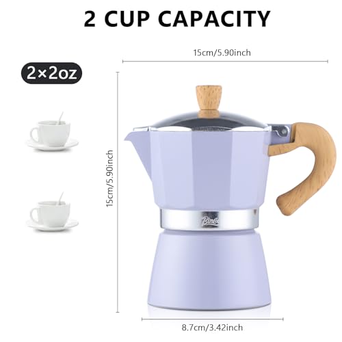 Image of Bincoo Cute Espresso Maker Stovetop - Small Moka Pot 2 Espresso Cups /120ML,Espresso Pot Italian Coffee Maker for Home Camping Cafe Office (Purple)