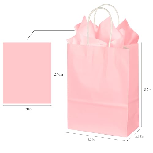 Image of BLEWINDZ 32Pcs Small Paper Gift Bags with Tissues, Pink Party Favor Bags with Handles, 8.7 inch Goodie Bag for Birthday, Shopping, Party Supplies