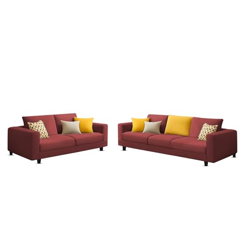 Image of Casaliving Minta 3+2 Seater Sofa Set for Living Room (Maroon Colour Fabric) Premium Fabric Sofa