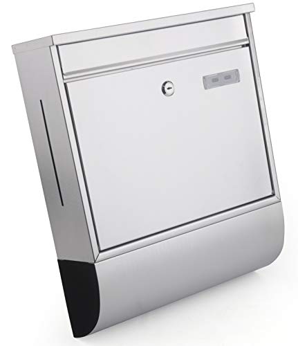 Preisvergleich Produktbild Briefkasten Edelstahl XX Jet-Line Briefkasten Inklusive Zeitungsrolle Edelstahl Sichtfenster XXL Briefkasten A4 Edelstahl gebürstet)