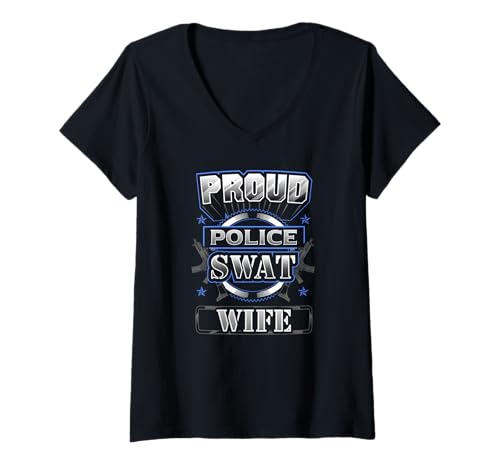 Mujer Orgulloso Policía SWAT Esposa Gráfico Camiseta Cuello V