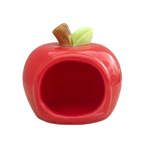 Ceramic Hamster House, Small Animal Hideout Food Bowl, Sturdy Hamster Cave, Cooling Nest for Hedgehog Squirrels Small Animals, Red