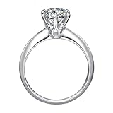 Homxi Anillos Mujer de Matrimonio Oro Blanco 14K, 6 Garras Redondo con Diamante de 0,3 ct, Anillos Plata Alianzas Mujer, Tamaño 16(56mm)