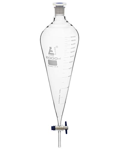 Squibb Separating Funnel, 2000Ml - 29/32 Plastic Stopper, Ptfe Key Stopcock, Graduated - Borosilicate Glass - Eisco Labs #TOP15