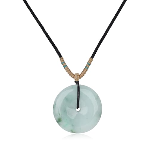 COAI Burma Jadeite Green Jade Necklace for Women Men, Donut/Leaf/Nine Tailed Fox Necklace for Women Men