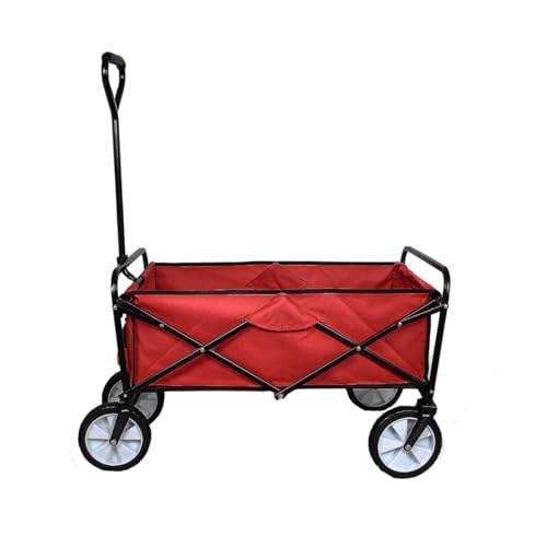 Chariot de Jardin à 4 Roues Rouge Pliable Brouette Utilité Chariot de Transport Jardin - 98 x 53 x 116 cm - Capacité 70 KG - Imperméable [Paire de Gants Gratuite]