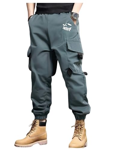 GORGLITTER Boy's Cargo Pants Smiley Face Graphic Casua Workout Sports Trousers Blue 8Y