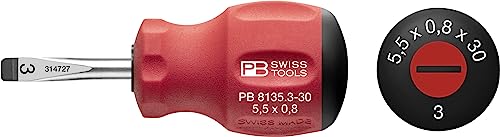 PB Swiss Tools SwissGrip Stubby Screwdriver for Slotted/Flat screws size 3
