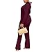 Kafiloe Women Double Breasted Blazer Pants Suit 2 Piece Outfits Casual Long Sleeve Blazer Set for Work Business Burgundy L