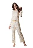 Piping e coulisse in satin LOVABLE Modal+Woven Viscose Set di Pigiama, Avorio, M Donna