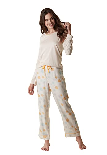 Piping e coulisse in satin LOVABLE Modal+Woven Viscose Set di Pigiama, Avorio, M Donna