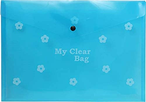 Image of Peeplvalue My Clear Bag Pack of 12 A4 Size Blue Colour Floral Design Transparent Plastic Folder, Button Closer File, Document Organizer