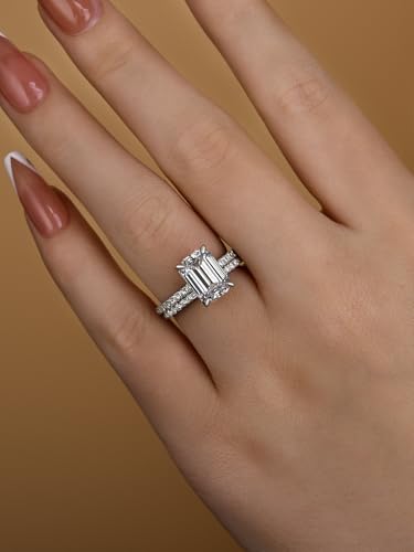 3.0CT Emerald Cut Bridal Wedding Ring Set for Women,S925 Silver AAAAA Grade CZ Elegant Engagement Ring & Wedding Band4