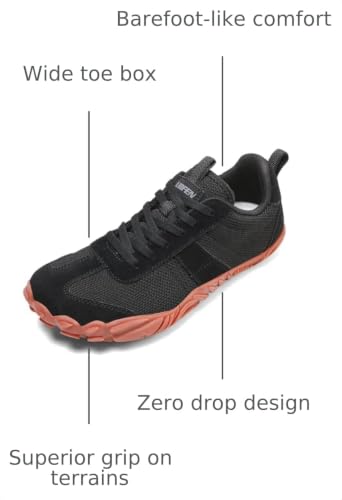Image of UBFEN Womens Barefoot Shoes Mens Wide Toe Box Zero Drop Minimalist Sneakers | Laces Up, Lightweight, Breathable, Comfortable, Suitable for Walking, Travel, Light Hiking, Trail Running, Tennis, Daily Wear