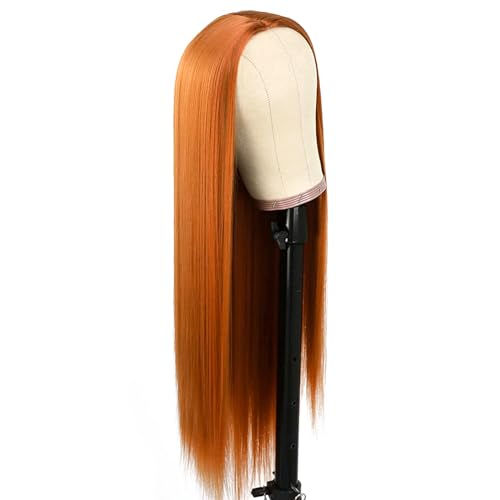 PORSMEER Long Orange Wigs for Women Natural Silky Straight Synthetic Hair Wig Heat Resistant Fibers Vivid Color Wig for Cosplay or Daily Wear - Image 2