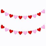 FAZHBARY 2 Pack Red Pink Heart Garland Banner Felt Valentines Banner for Wedding Heart Party Decorations