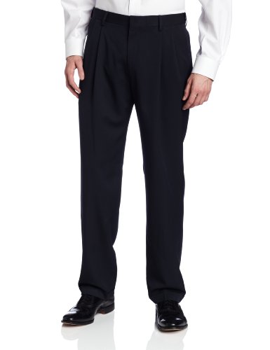 Haggar Men's Two Tone Herringbone Expandable Waist Pleat Front Dress Pant,Navy,36W x 29L