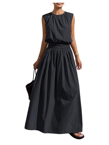 Milumia Women's 2 Piece Outfit Boho Crop Tank Top Maxi Skirt Sets