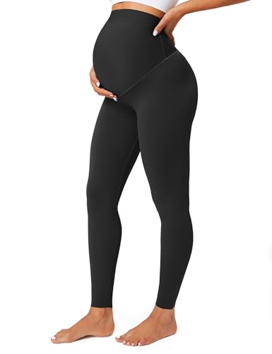 BAYDI Nudi Leggings opacos para maternidad, cintura alta, pantalones de maternidad para mujer, pantalones largos elásticos para embarazadas, Negro , L
