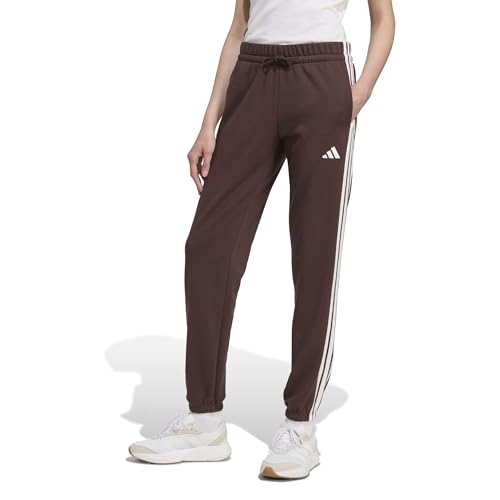 Adidas Women's Essentials 3-Stripes French Terry Cuffed Pants, Shadow Brown/White,