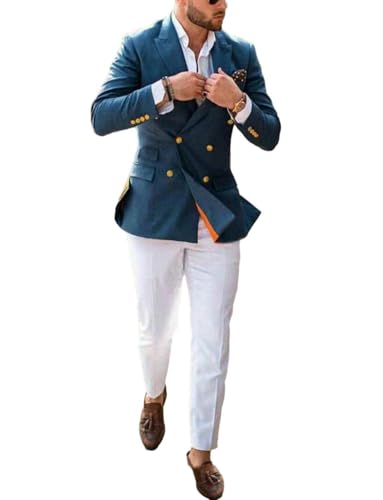 Men's Business Blazer Peak Lapel Suit Jacket Double Breasted Buttons Formal Tuxedos Coat