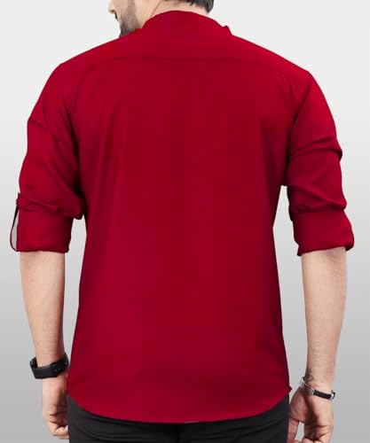 Image of DEEMOON Men's Regular Fit Solid Sprad Collar Casual Shirt with a Trendy Mandarin Collar Crafted from a Premium Cotton Blend