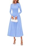 PRETTYGARDEN Fall Dresses for Women 2025 Long Sleeve Work Casual A Line Pleated Cocktail Church Midi Winter Sweater Dress (Light Blue,Medium)