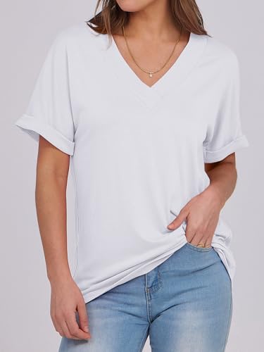 ANRABESS Womens T Shirts Short Sleeve V Neck Shirts Summer Loose Fit Dressy Tops Business Casual Blouses 2026 Basic Tees White Large — view 3