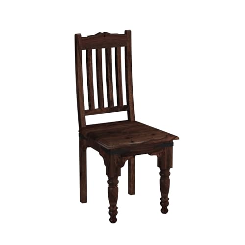 Image of Jaipuri Wooden Dining Chairs Set of 2 for Kitchen & Dining Room, Two Seats, Solid Sheesham Wood, Walnut Finish