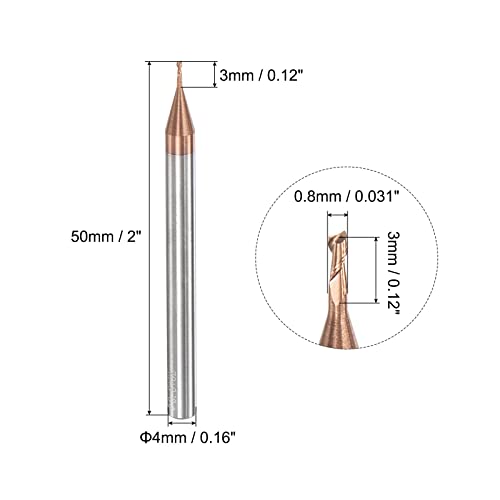 Image of uxcell Square Nose End Mill, 0.8mm Solid Carbide AlTiSin Coated Long Reach CNC Router Bits 2 Flutes Milling Cutter with Extended Neck, 4mm Cutting Length 4mm Shank