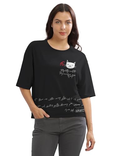 Image of HELLCAT Beige Printed Loose Fit Crew-Neck Crop T-Shirt for Women