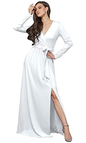 Image of KOH KOH Womens Long Sleeve V-Neck High Slit Cocktail Evening Gown Maxi Dress
