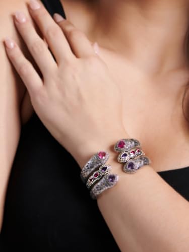 Image of DEVATA Sterling Silver 925 and 18K Gold with Gemstones Bali Filigree Cuff Bracelet