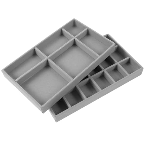 UKCOCO Vassoio Portaoggetti Floccato da 2 Pezzi per Gioielli 18 e 6 Scomparti, Organizer per Anelli, Orecchini e Collane, Supporto per Conservazione e Esposizione Gioielli da Cassetto