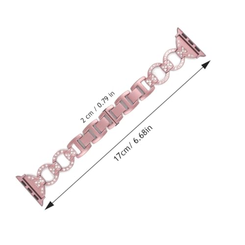Correa de acero inoxidable de eslabones de lujo y diamantes rosa para reloj de mujer 2
