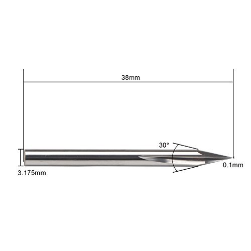 Metal Engraving Bit, EnPoint 20 Degree Engraving Bit 1/8” 3.17mm Shank 0.5mm Tip 38mm Total Length 2 Flutes Tough Tip Cone Carbide V Bit Marking Conical V-Bit for Aluminum MDF Wood Brass