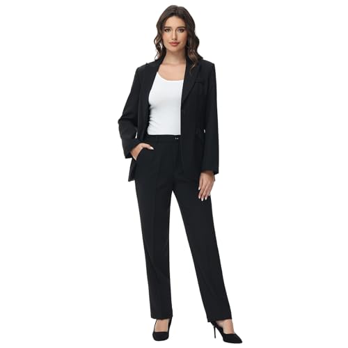 Lamgool Women Suit 2 Pieces Set One Button Lady's Business Formal Peak Lapel Blazer and Pants for Work3