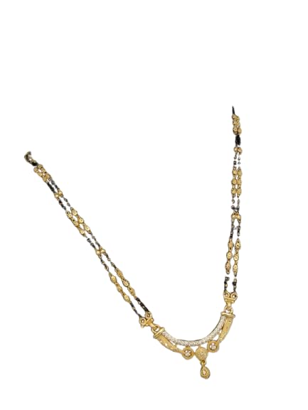 Stylish Short Mangalsutra with Gold Plated Pendant & Black Bead Chain – 18 Inch For Women | Double Chain Designer Wedding Jewelry (D-78)-picture-35