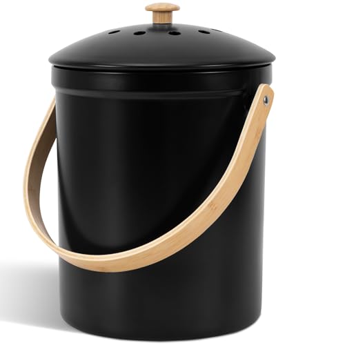 Beautiful Kitchen Compost Bin with Smell Proof Lid - Rust Proof and Odorless Compost Bucket for Your Countertop with No Smell Filters - Easy to Clean 1.1 Gallon Bin Looks Great On Any Kitchen Counter