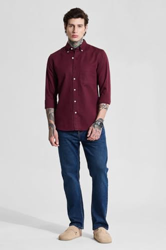 Image of SNITCH Men Casual Shirt | Slim Fit Full Sleeve Button-Down Collar Solid Design | Premium Cotton Linen Blend & Breathable Fabric for Office, Semi-Formal & Everyday Wear