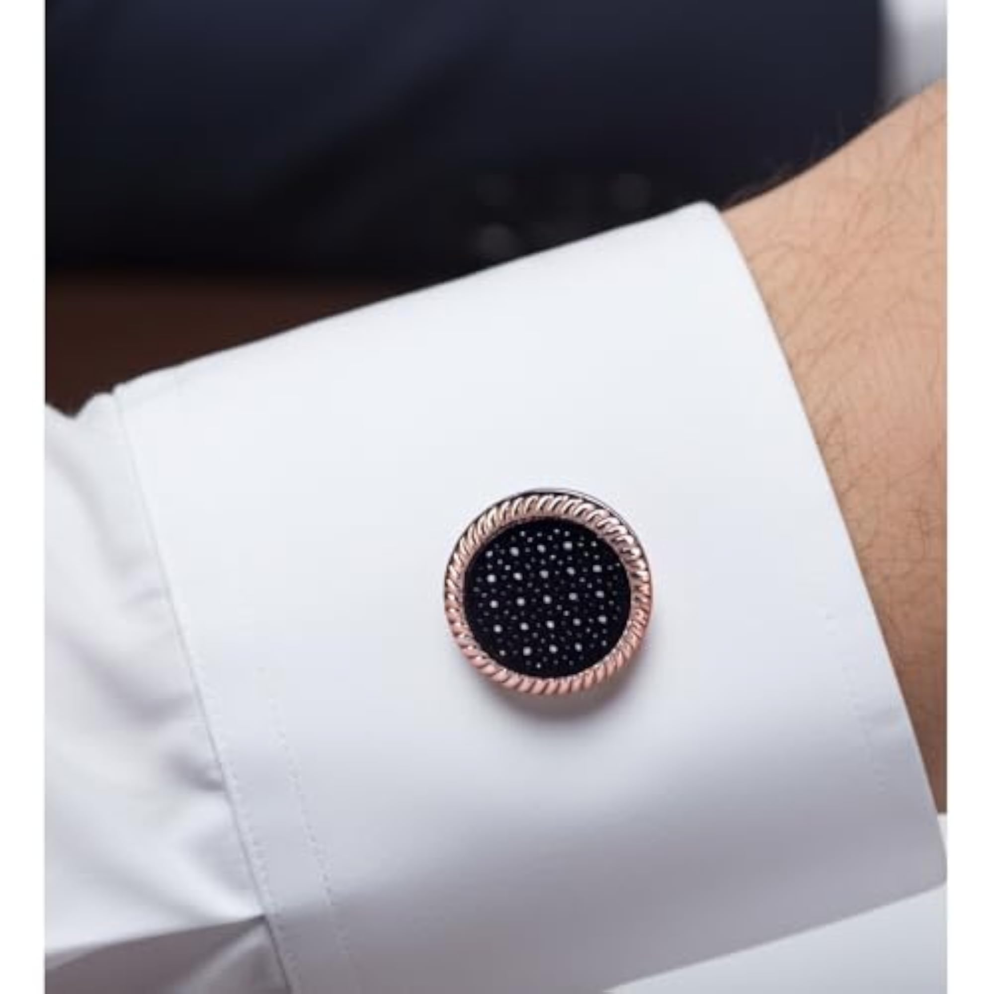 Men's Luxury Rose Gold Cufflinks with Black Shagreen Inlay
