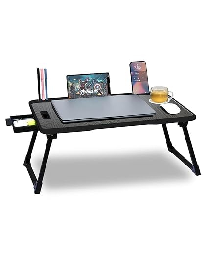 WINSOBEY Study Table/Bed Table/Foldable And Portable Wooden/Writing Desk For Office/Home/School (Black), 23 Inches