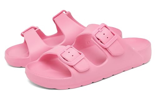 Image of INMINPIN Boys Girls Double Buckle Slide Sandals Comfort Beach Pool Shower Slippers Adjustable Indoor Outdoor Little Kid /Big Kid