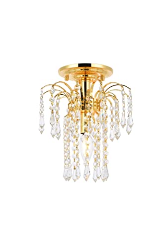 Elegant Lighting 6801F9G/EC Cut Clear Crystal Falls 1-Light, Single-Tier Flush Mount Crystal Chandelier, Finished in Gold with Clear Crystals